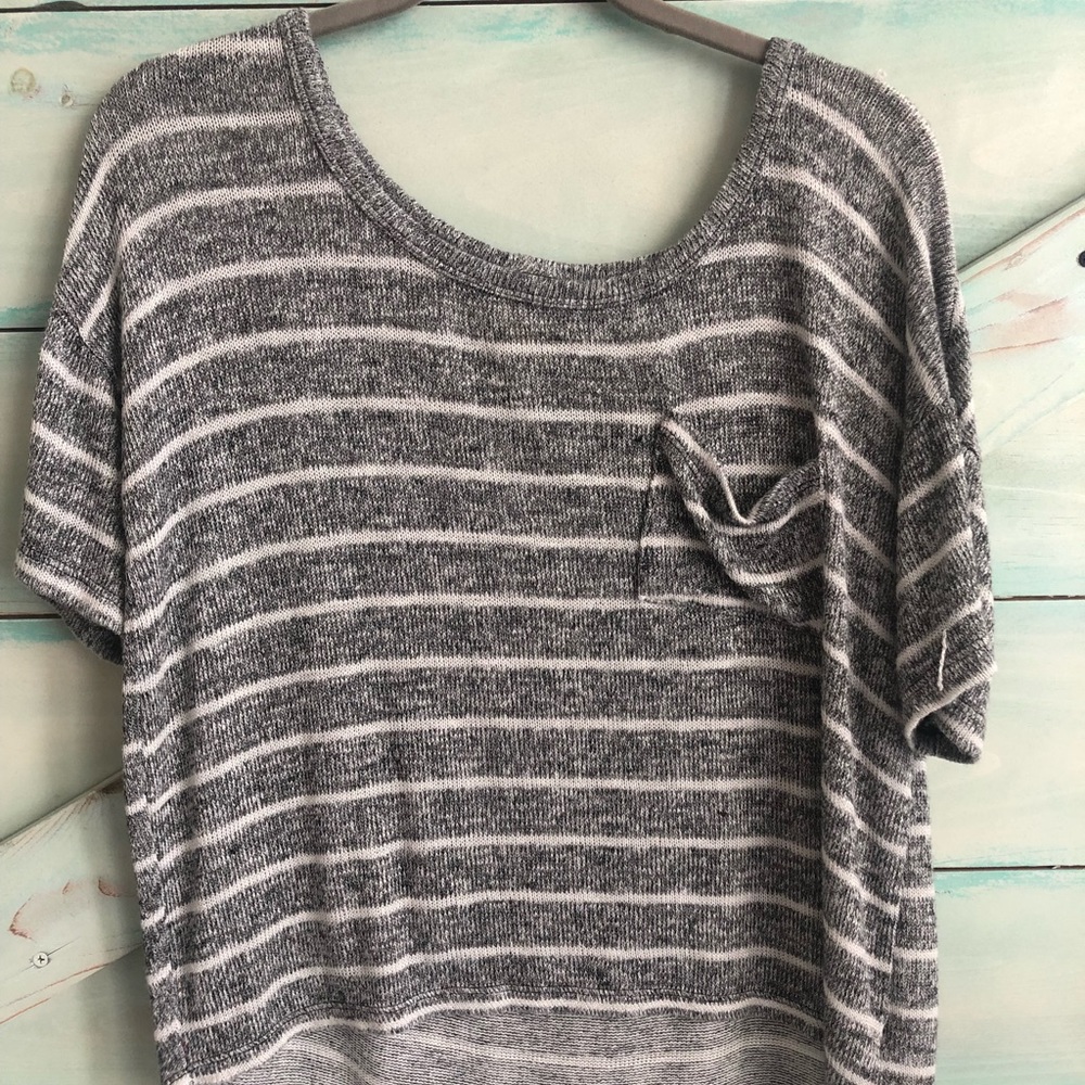 XS Slouchy Gray Stripped Top